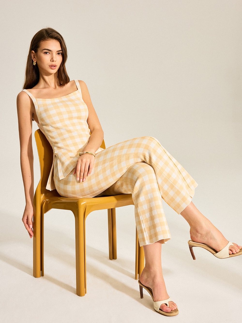 Commense Yellow Gingham Wide-Leg Pants Set Size XS NWT 💛🤍